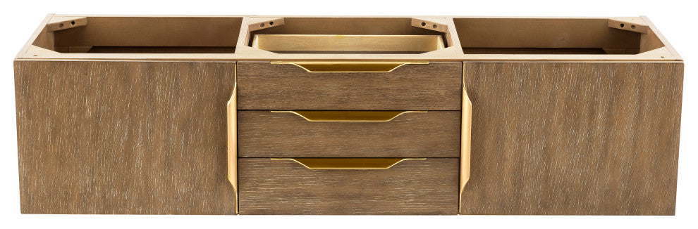 Columbia 59" Double Wall Mount Vanity Cabinet, Latte Oak, Radiant Gold