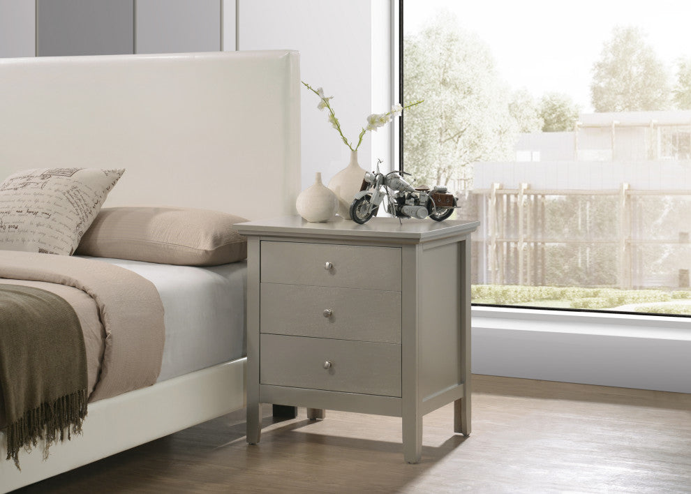 Whitley 3-Drawer Nightstand, Silver Champagne