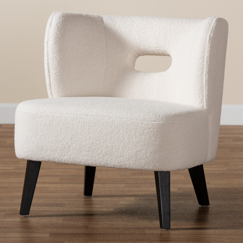Naara Contemporary Ivory Boucle Upholstered and Black Finished Wood Accent Chair