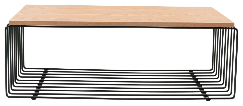 LeisureMod Walden Rectangular Coffee Table Powder Coated Steel Frame, Black