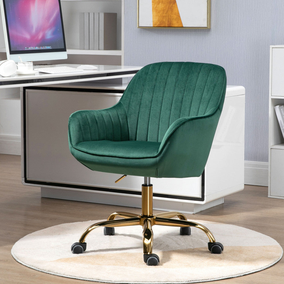 Gewnee 360Â° Dark Blue Velvet Swivel Chair With High Back, Green
