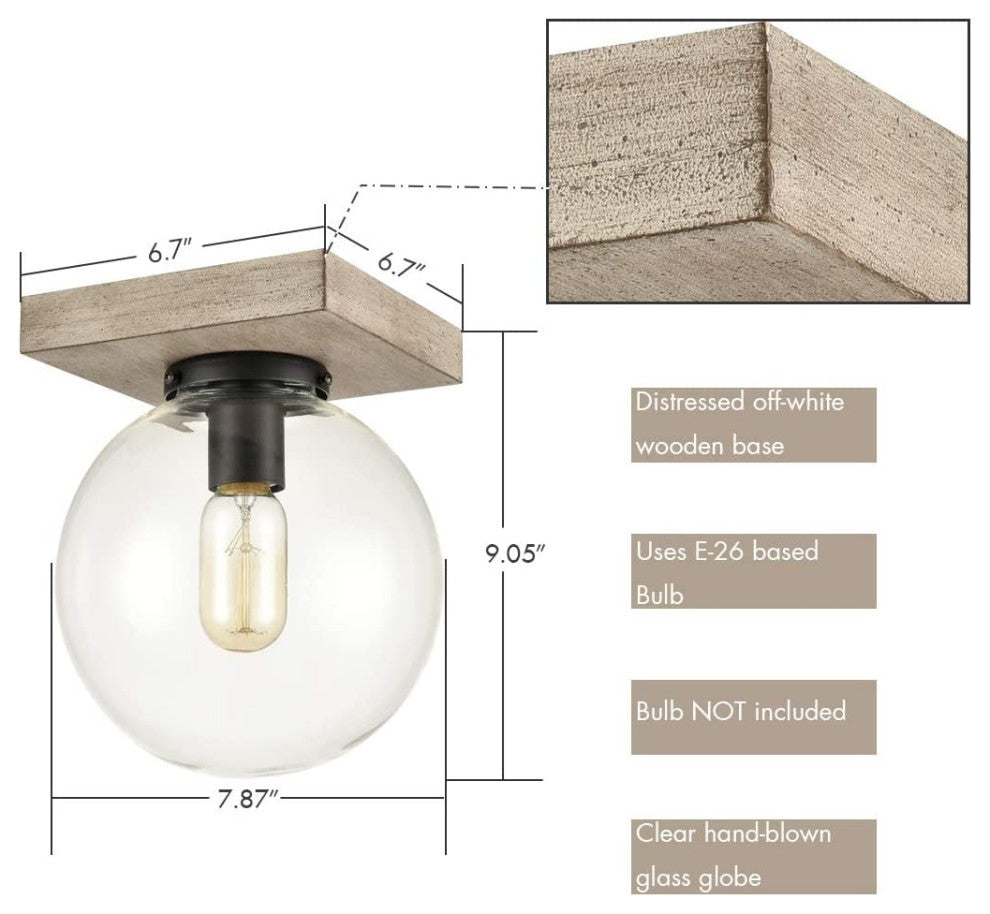 Industrial Glass Ceiling Lamp, Globe, Flush Mount