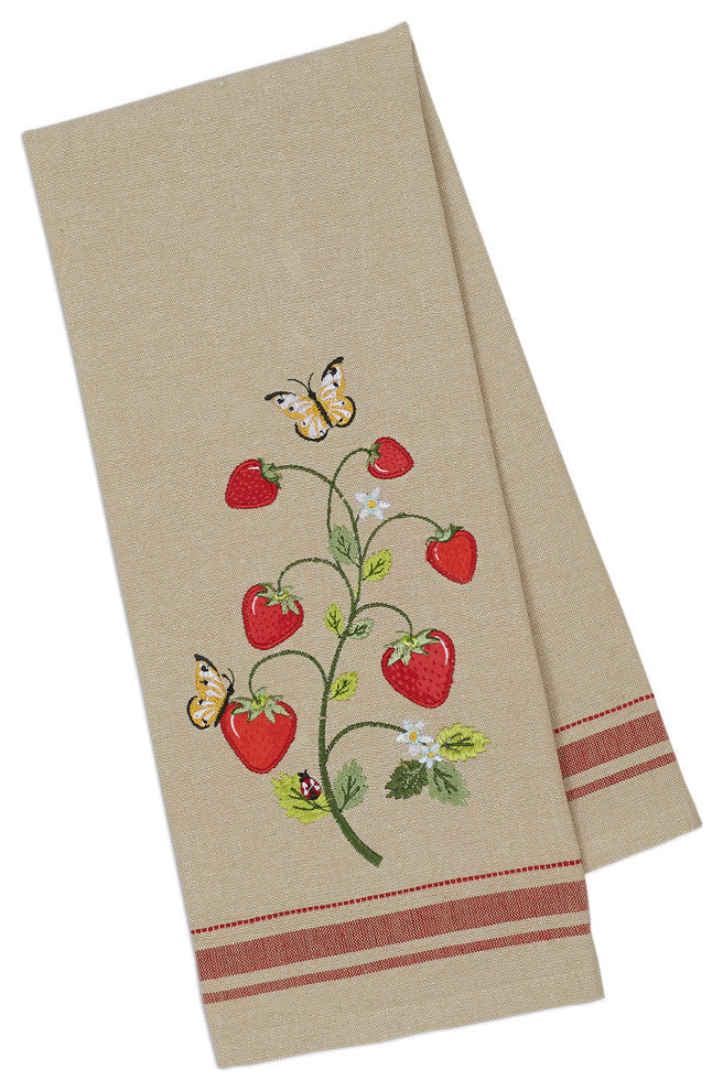 Strawberry Patch Embellished Dishtowel