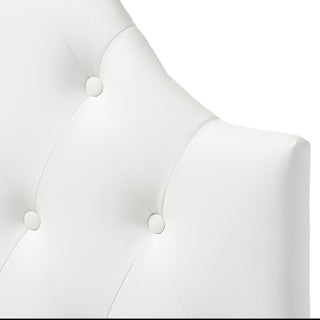 Morris White Faux Leather Button-Tufted Scalloped Twin Size Headboard