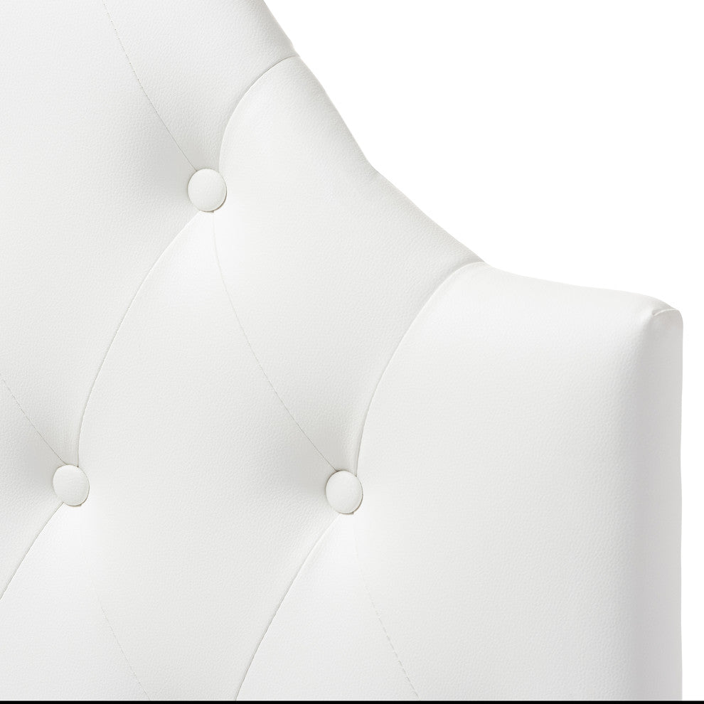 Morris White Faux Leather Button-Tufted Scalloped Twin Size Headboard