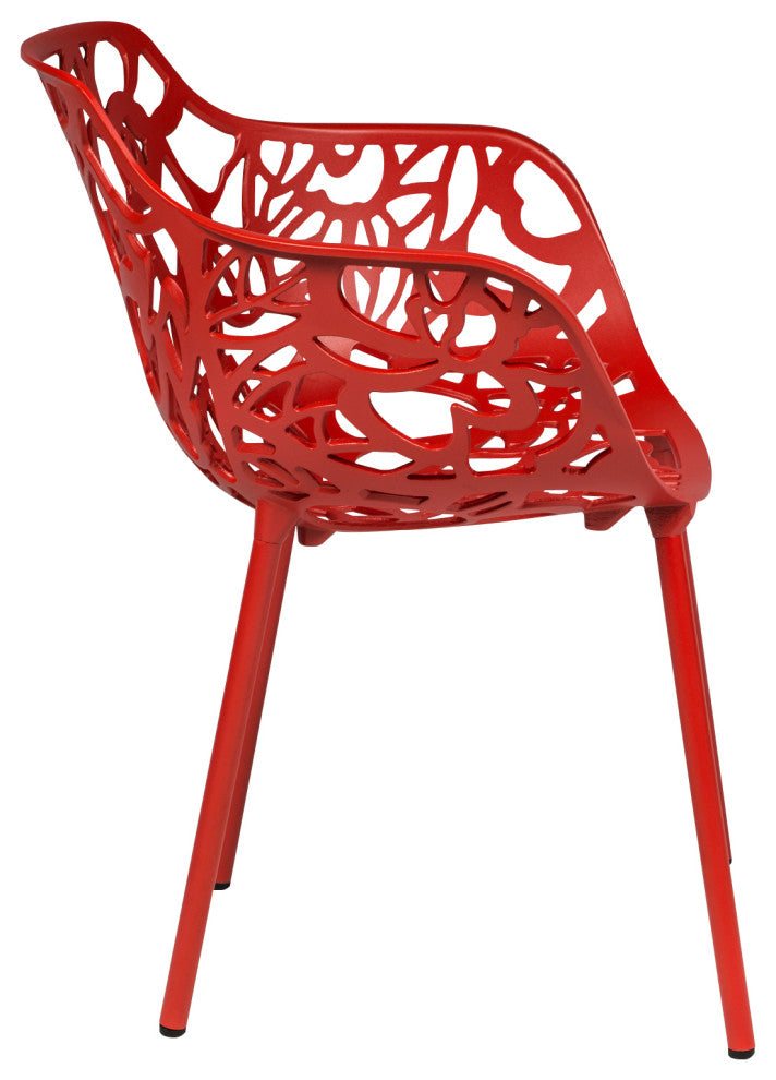 LeisureMod Devon Aluminum Patio Dining Set With Table and 2 Armchairs, Red