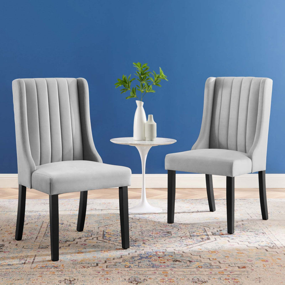 Side Dining Chair, Set of 2, Velvet, Gray, Modern, Cafe Bistro Restaurant