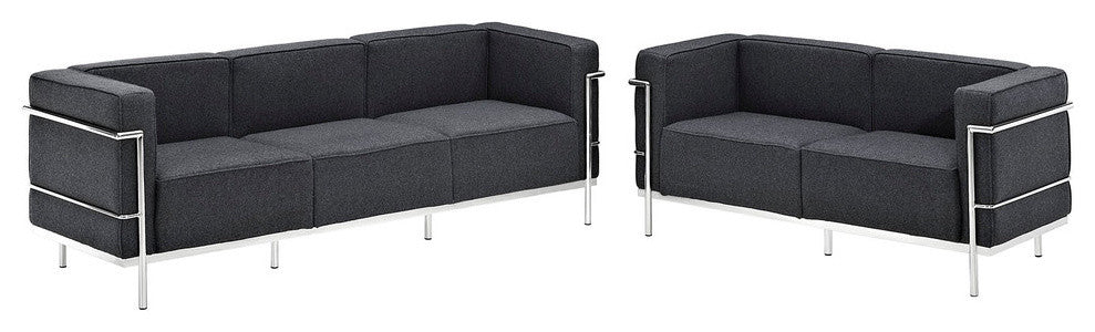 Modern Contemporary Living Room Loveseat and Sofa 2-Piece Set Dark Gray