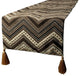 Decorative Table Runner Brown Jacquard Silk, Beaded & Tassels - Timberland