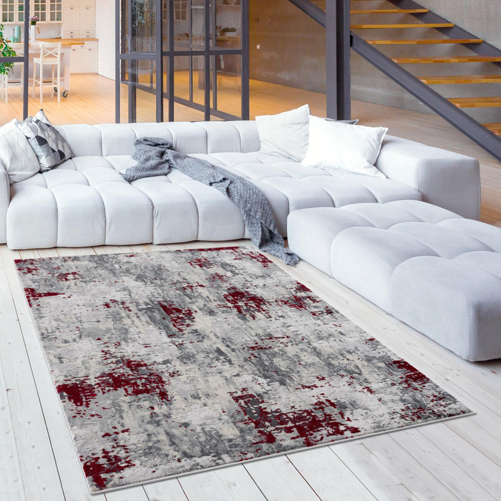 8"x11" Red and Gray Modern Abstract Area Rug