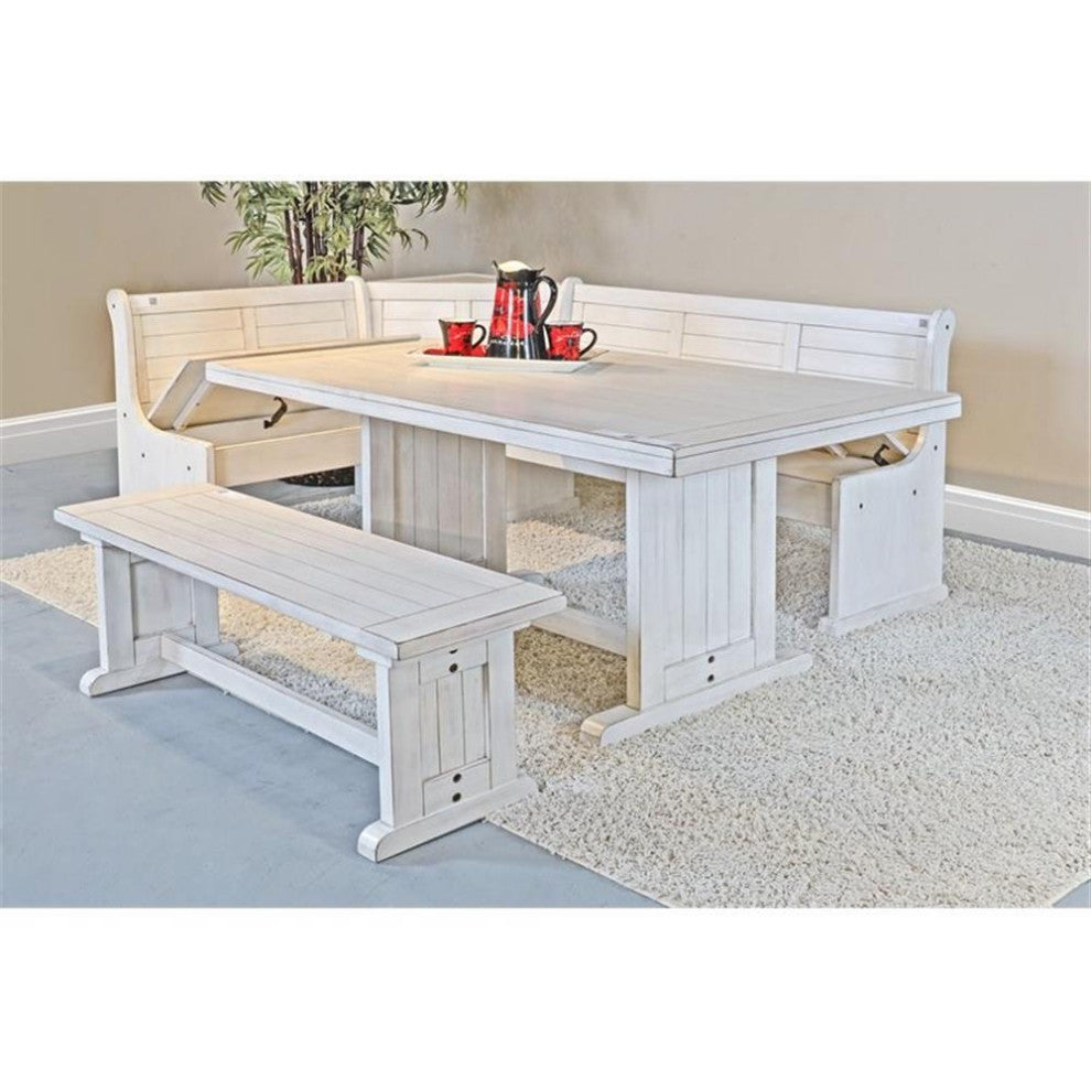 Catania Farmhouse Wood Breakfast Nook Set in Marble White Finish