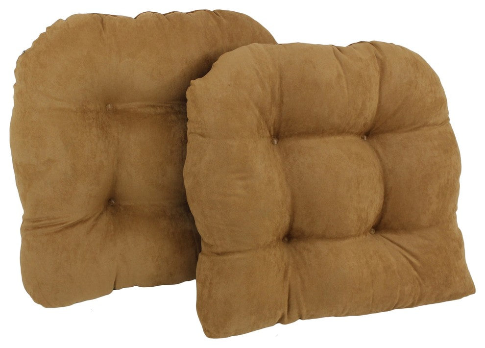 19" U-Shaped Micro Suede Tufted Dining Chair Cushion, Set of 2, Camel
