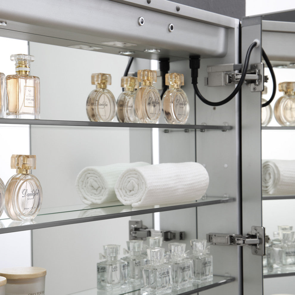 Spazio Bathroom Medicine Cabinet With LED Lighting and Defogger, 30"x30"