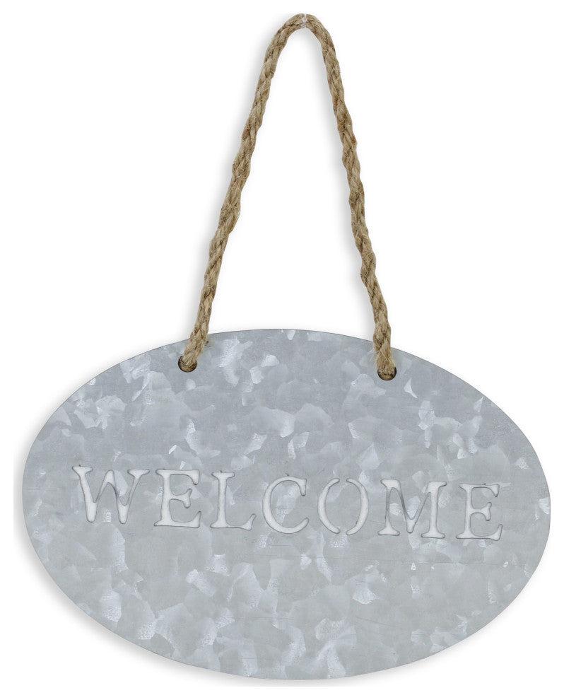 Galvanized Metal Oval "Welcome" Sign