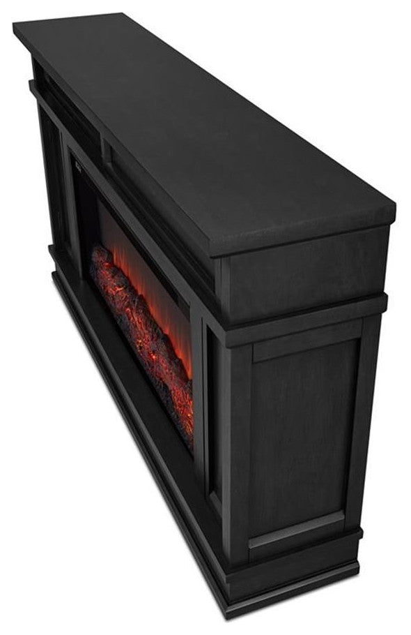 Bowery Hill 60.13" Solid Wood and Glass Electric Fireplace in Black