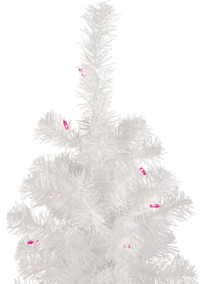 White Flat-Round Tips Wrapped Christmas Tree, Lights, Pink