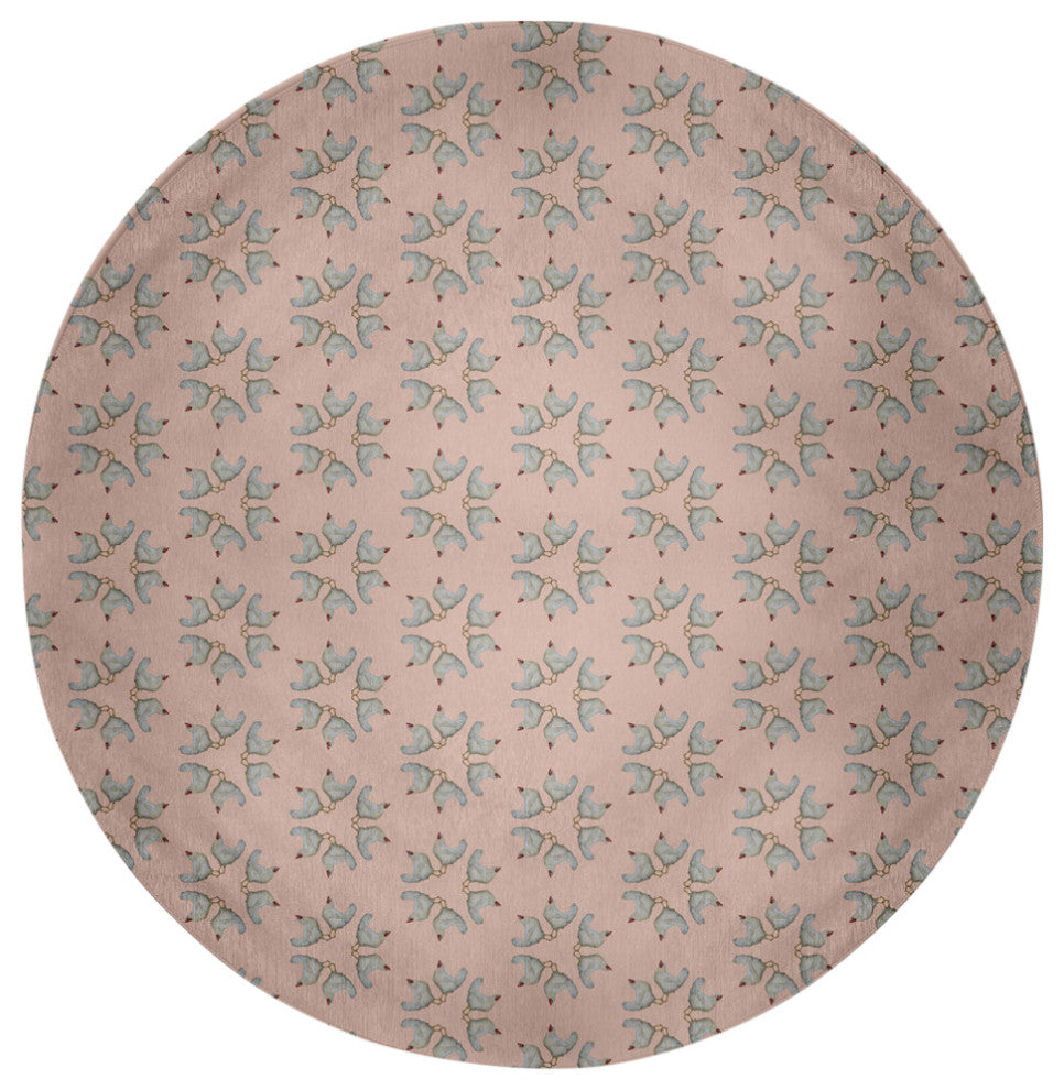 Chickens-go-round Easter Chenille Rug, Sunwashed Red, 5' Round
