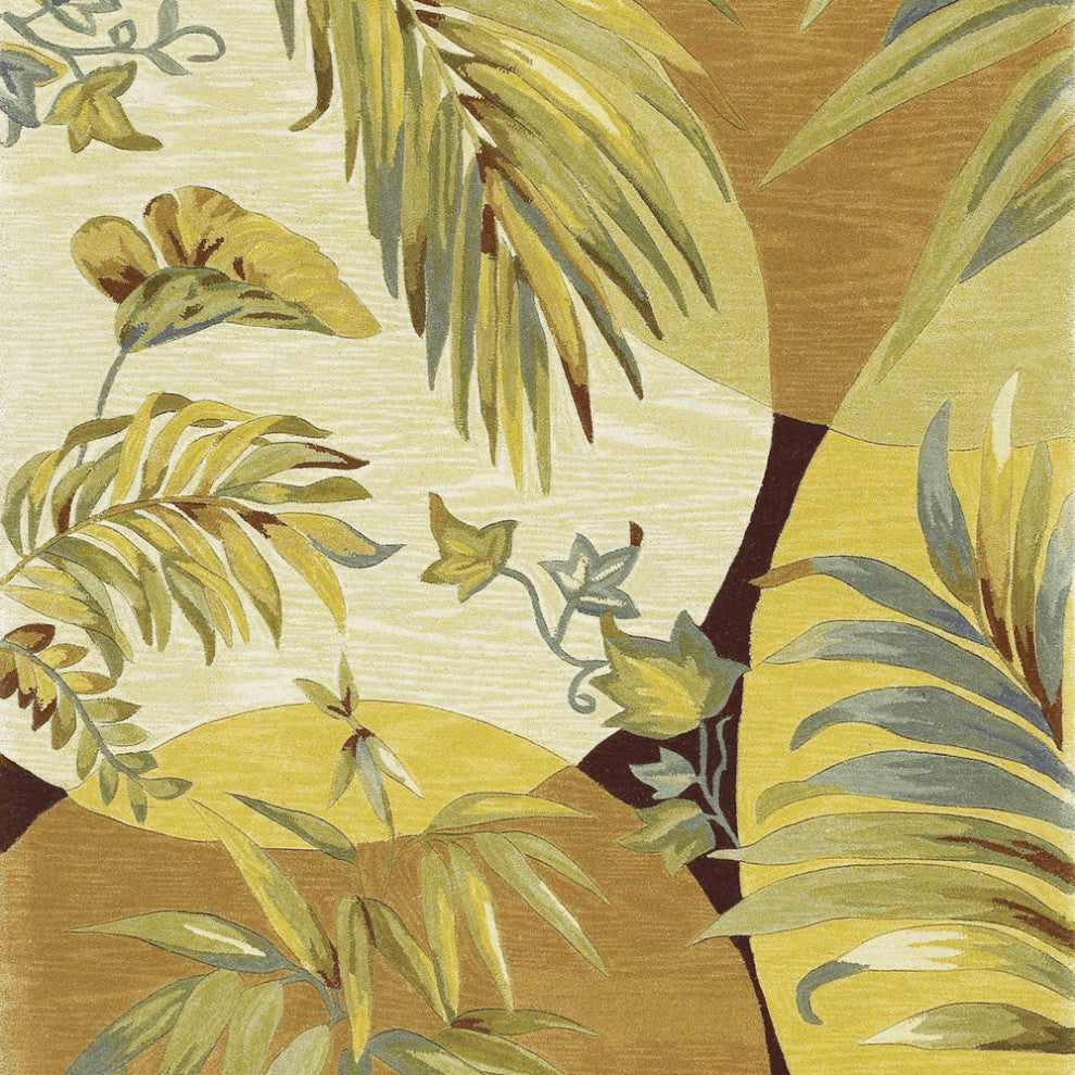 4'X6' Coral Red Ivory Hand Tufted Tropical Leaves Indoor Area Rug