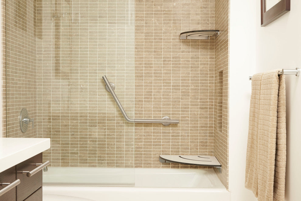 White Corner Shower Seat With 18" Radius