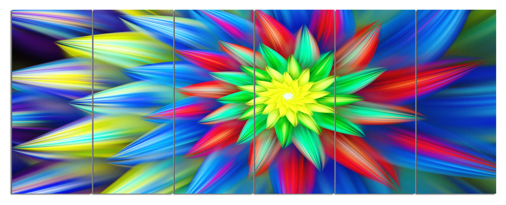 Dance of Bright Multi Color Flower, Floral Canvas Art Print, 70"x28", 6 Panels