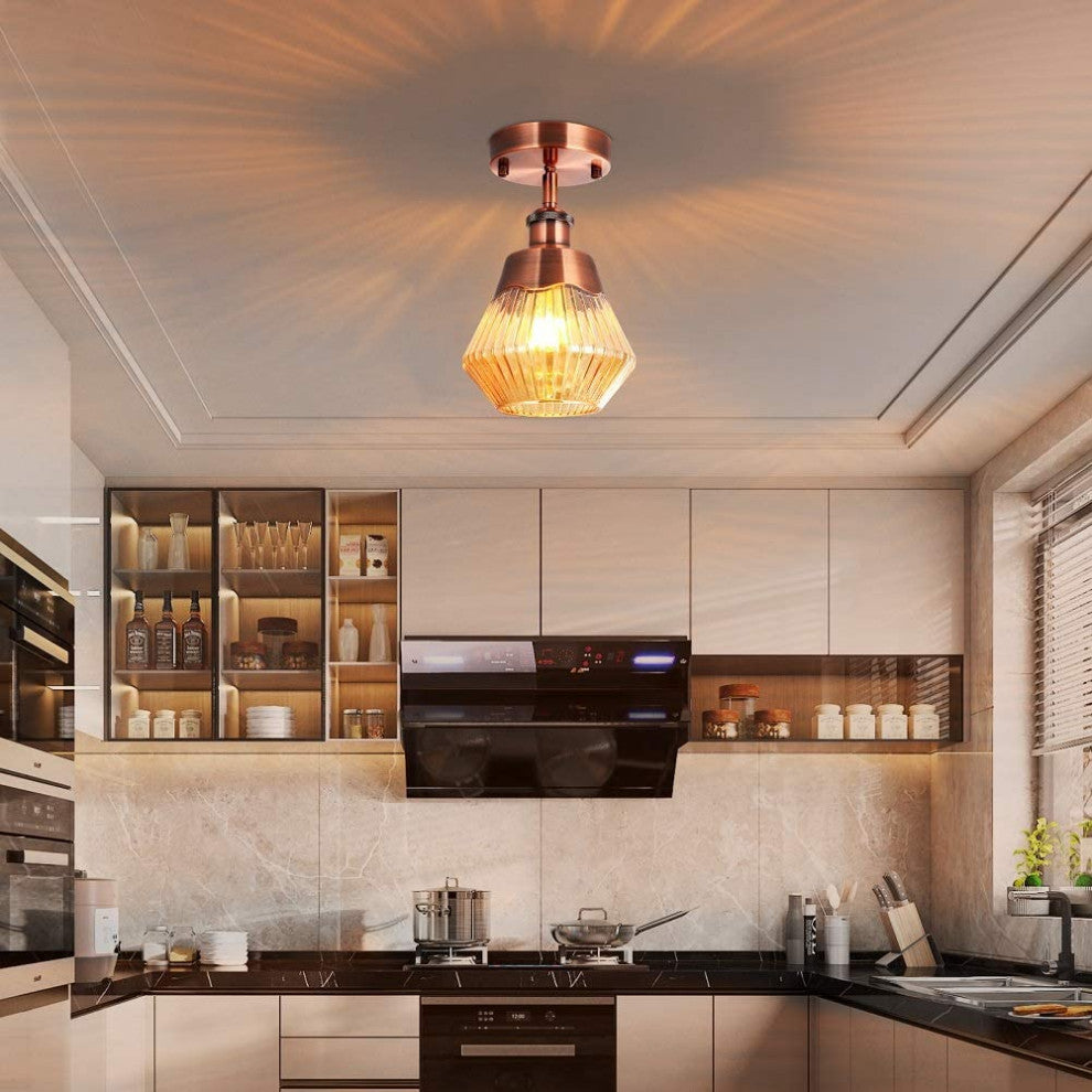 Industrial Semi Flush Mount Ceiling Light Fixture, Antique Ceiling Lamp