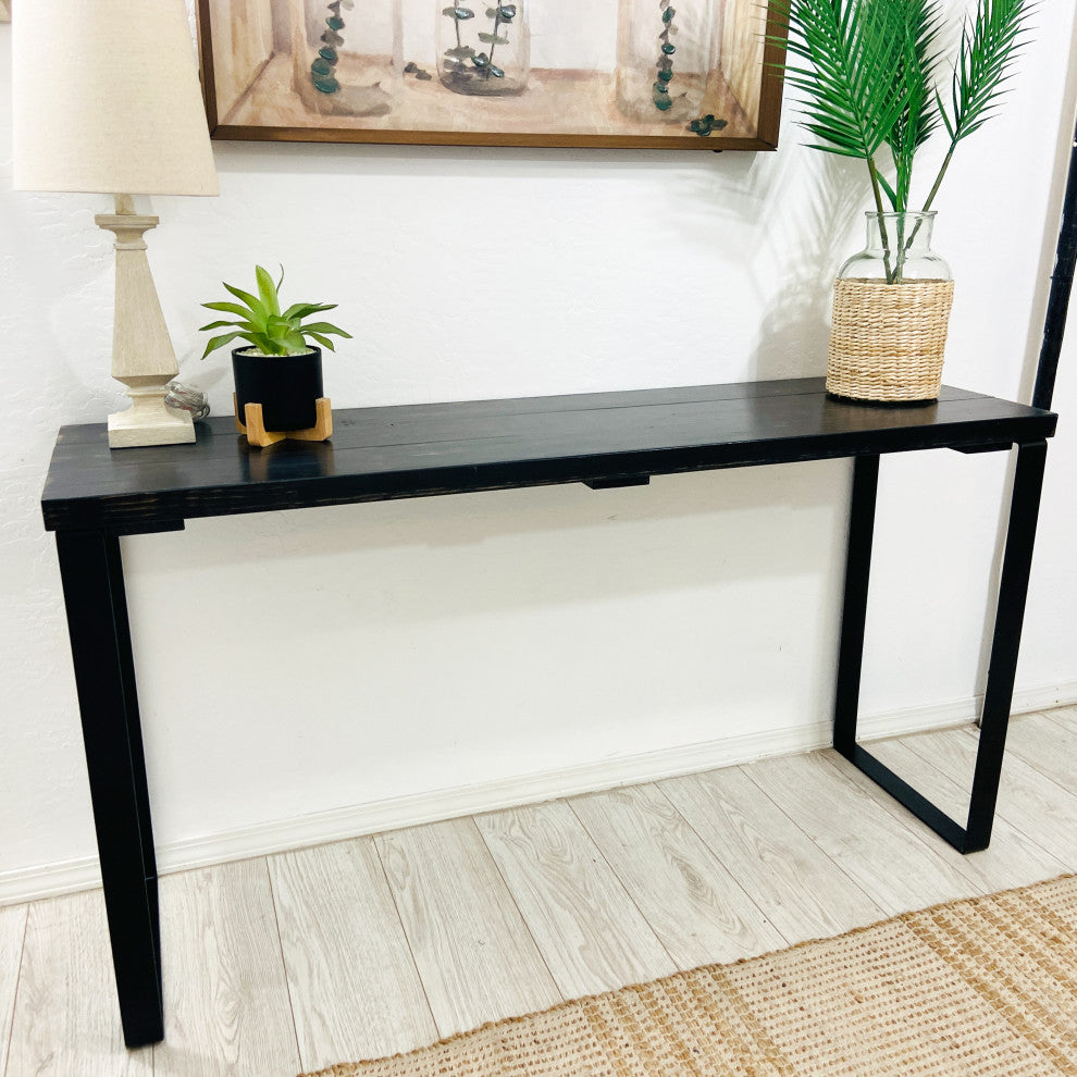 Barn Walls Bedroom Console Table Accent Table, Handcrafted, Black Weathered, 58" Length
