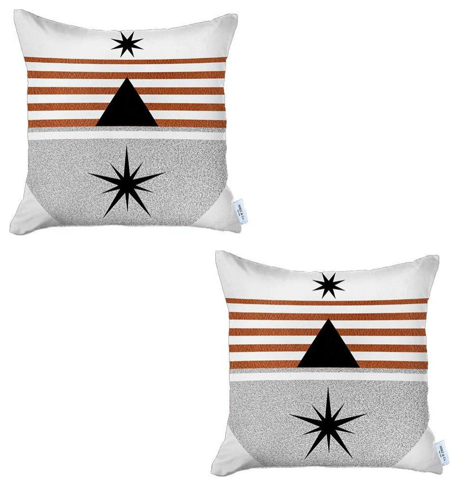 Set of 2 Orange and Ivory Striped Pillow Covers