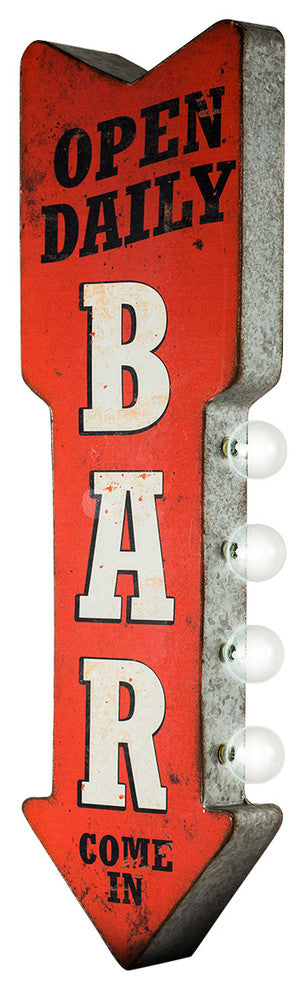 Open Daily Bar Marquee Metal Arrow LED Sign Vintage Decor
