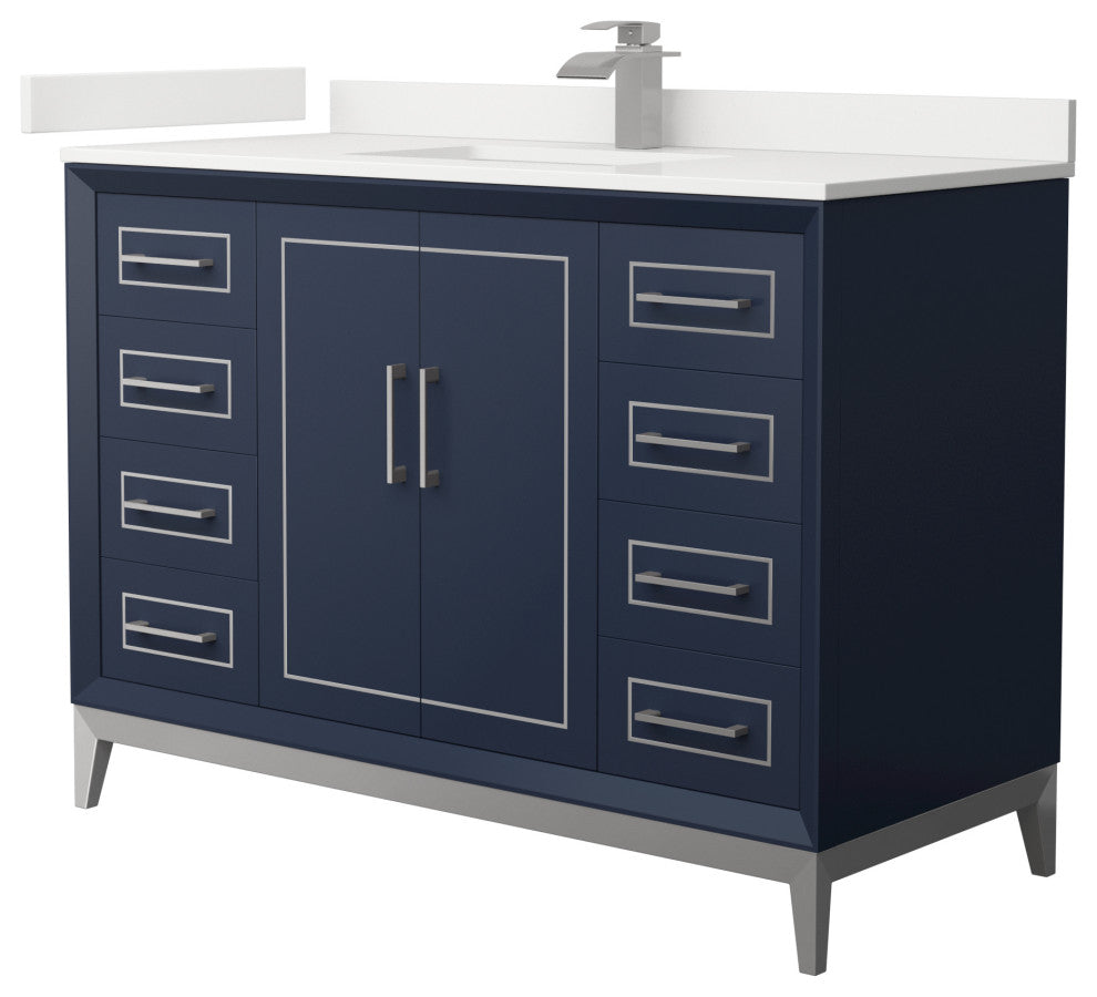 Marlena 48" Dark Blue Single Vanity, Quartz Top, 1-Hole, Nickel Trim
