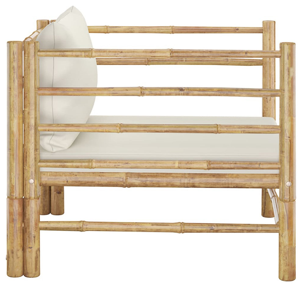 vidaXL Patio Sofa With Cream White Cushions Bamboo