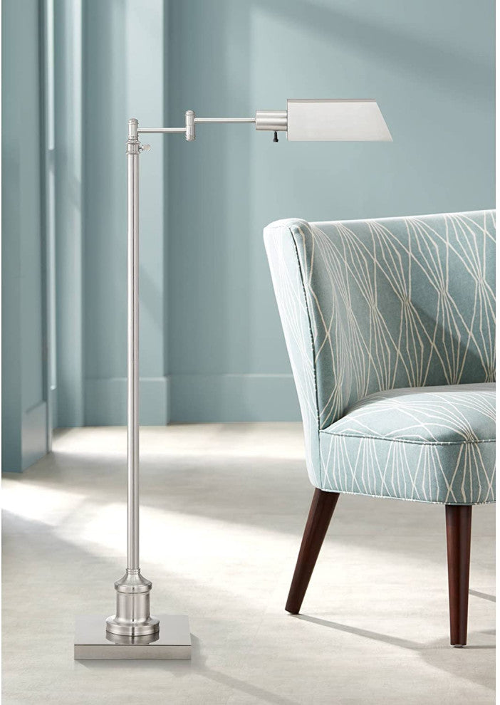 Traditional Pharmacy Floor Lamp, Adjustable Swing Arm, Brushed Nickel