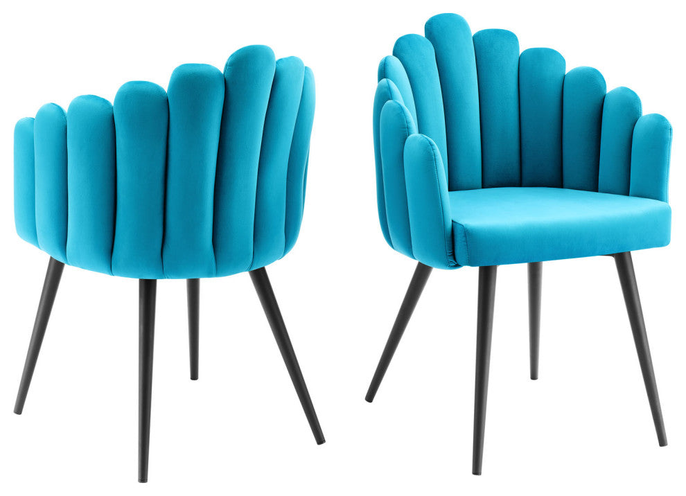 Dining Chair, Set of 2, Black Blue, Velvet, Modern, Cafe Bistro Hospitality