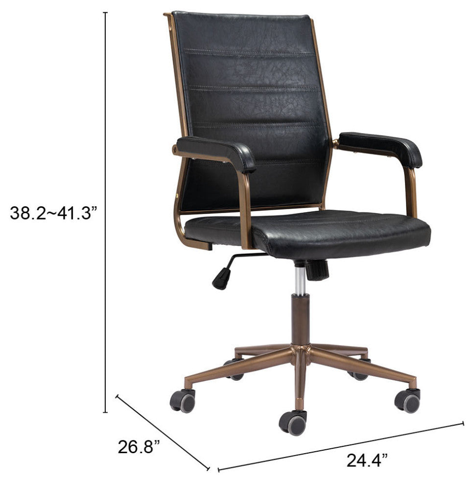 Chair, Faux Vinyl Leather, Steel, Vintage Black, Bronze, Home Business Office