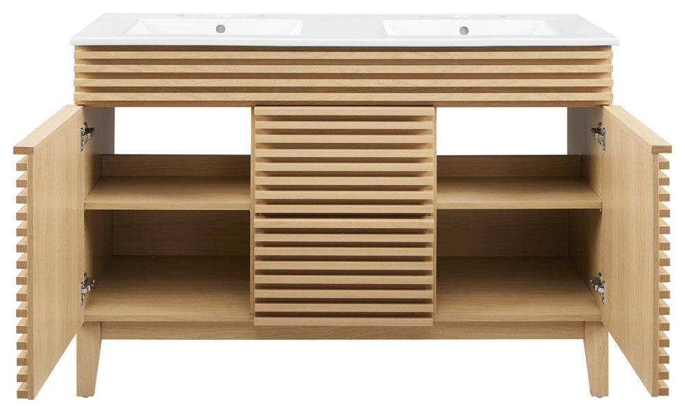 Render 48" Double Sink Bathroom Vanity, Oak White