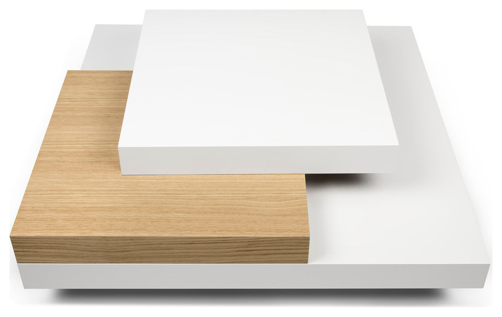 Isle Contemporary Multi Platform Square Coffee Table, White/Oak