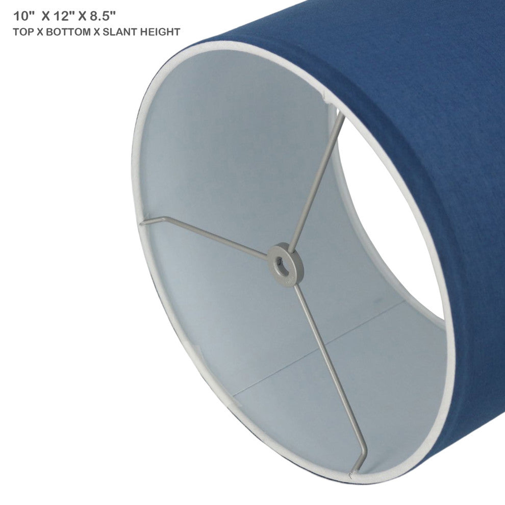 French Drum Lamp Shade, Cotton, Navy Blue, 12"