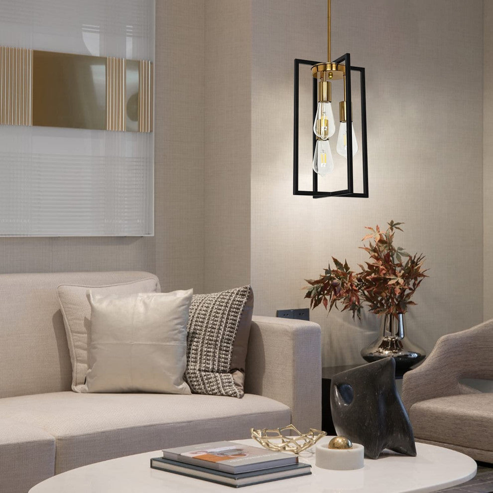 3 Light  Black and Gold Pendant Light Modern Lantern Chandelier