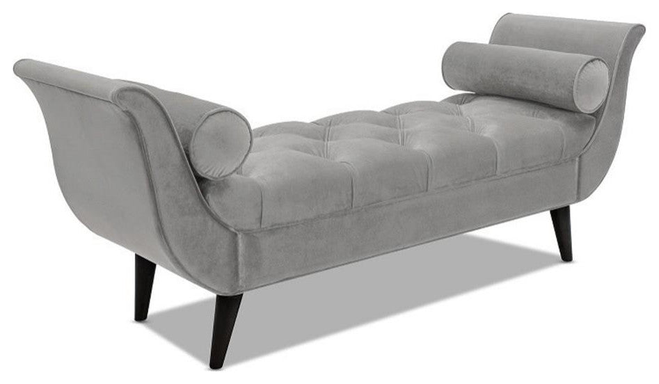 Alma 65" Tufted Entryway Bench With Bolster Pillows, Opal Gray Velvet