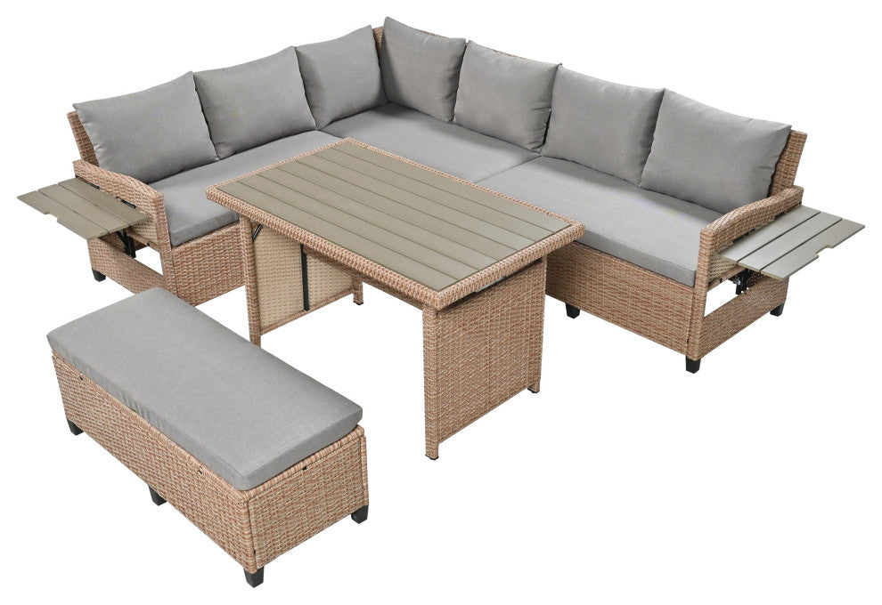 5-Piece Outdoor Wicker Patio Sofa Set, Brown