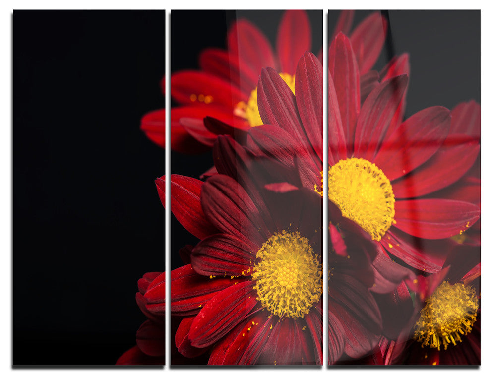 "Red Velvet Chrysanthemum Flowers" Metal Wall Art, 3 Panels, 36"x28"