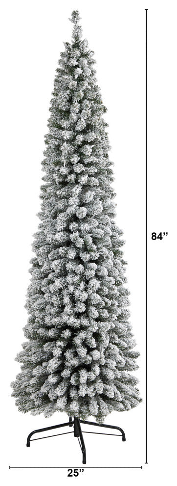 Nearly Natural 7ï¿½ Flocked Pencil Artificial Christmas Tree/574 Bendable Branches