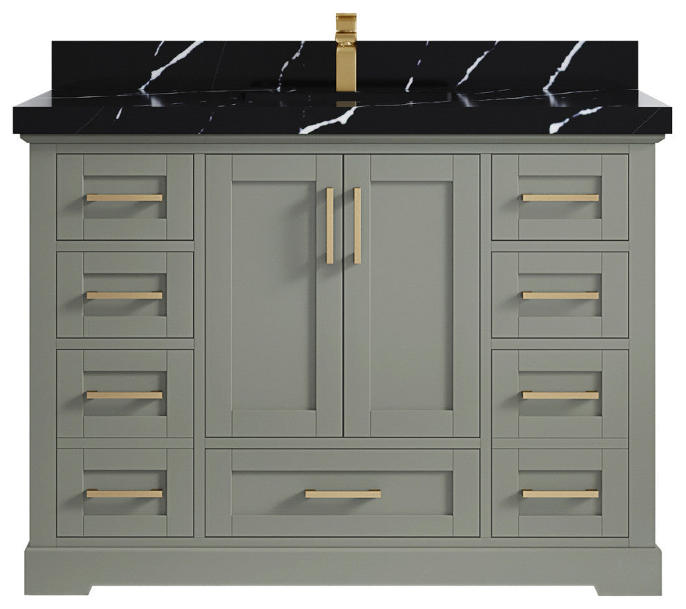 Boston 48 Single Sink Bath Vanity in Evergreen 2" Calacatta Black