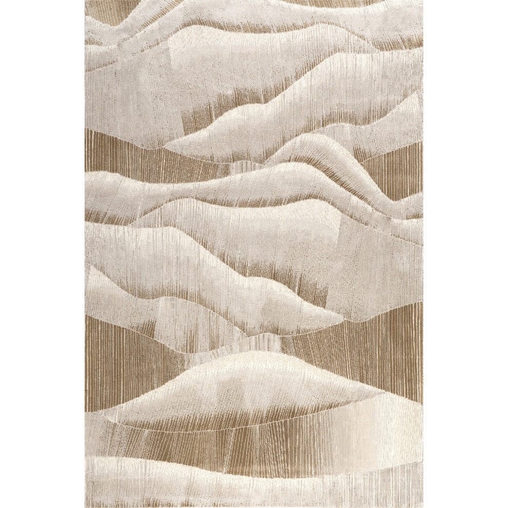 Chita Abstract Machine Washable Area Rug, Beige 6''7"x9''