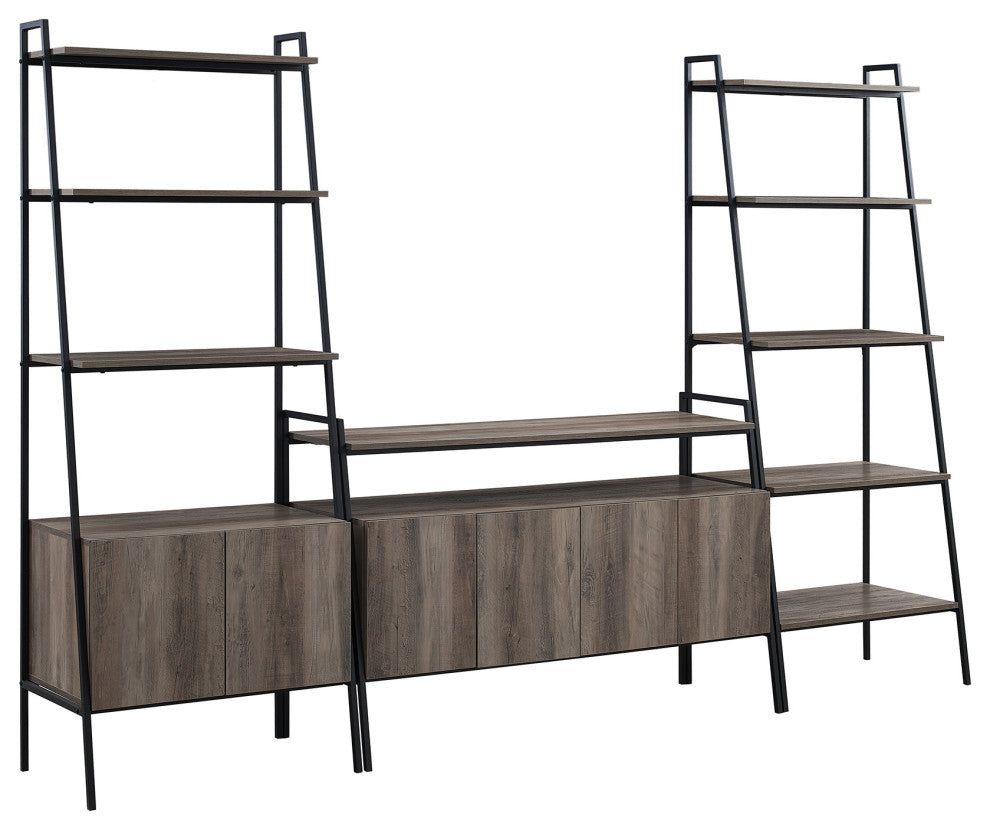3-Piece Ladder Shelf Storage Entertainment Wall - Grey Wash