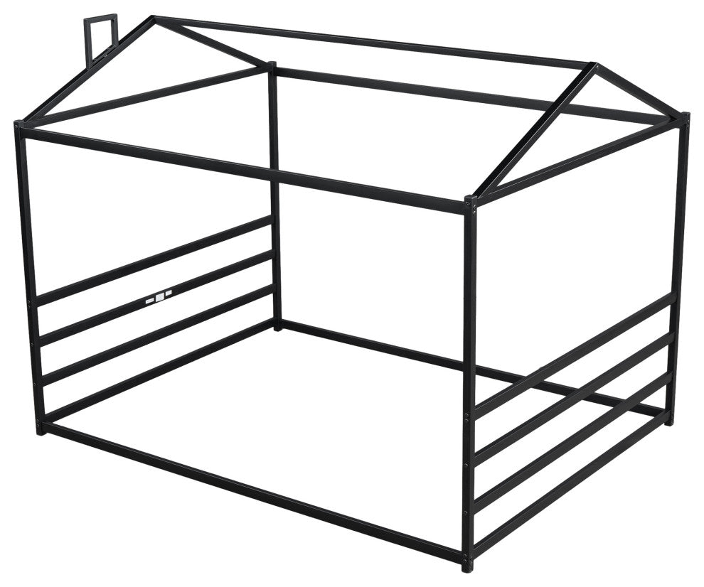 Gewnee Metal House Shape Platform Bed, Black, Queen