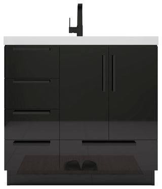 Carla 36" Freestanding Bathroom Vanity With Left Side Drawers, Gloss Black