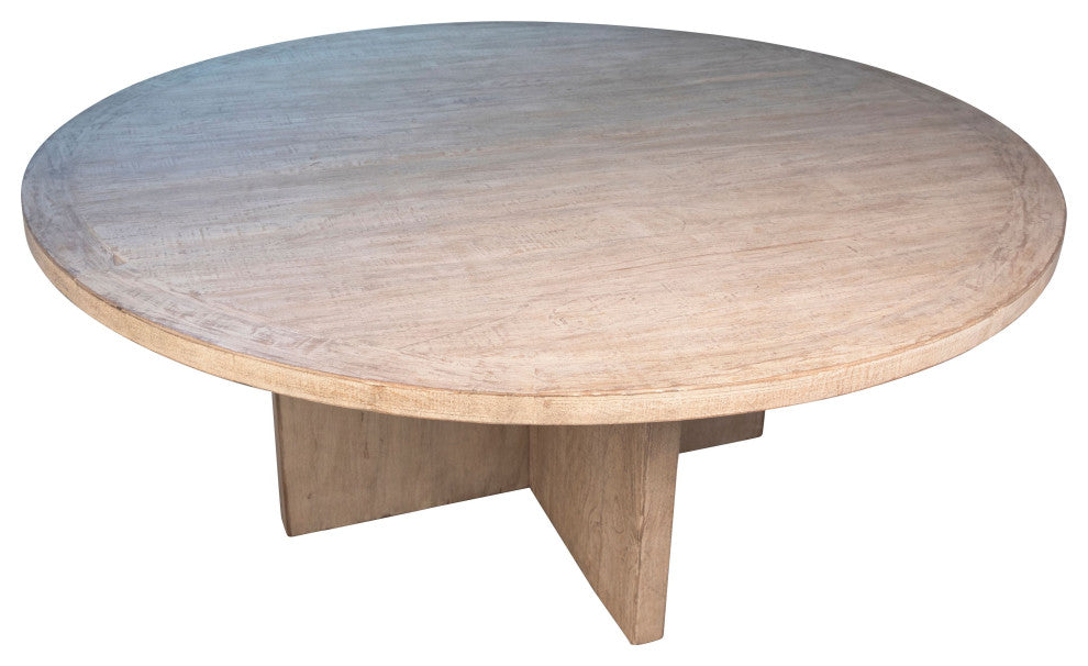 Brooks 72" Round Reclaimed Pine Dining Table With Cross Base, Light Warm Wash