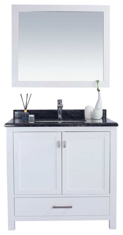 Laviva 313ANG-36W-BW Wilson 36 Inch White Vanity With Black Wood Countertop