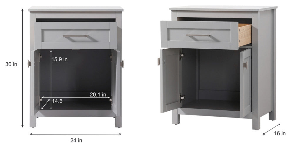 24" Wide Bathroom Storage Freestanding Cabinet, Grey