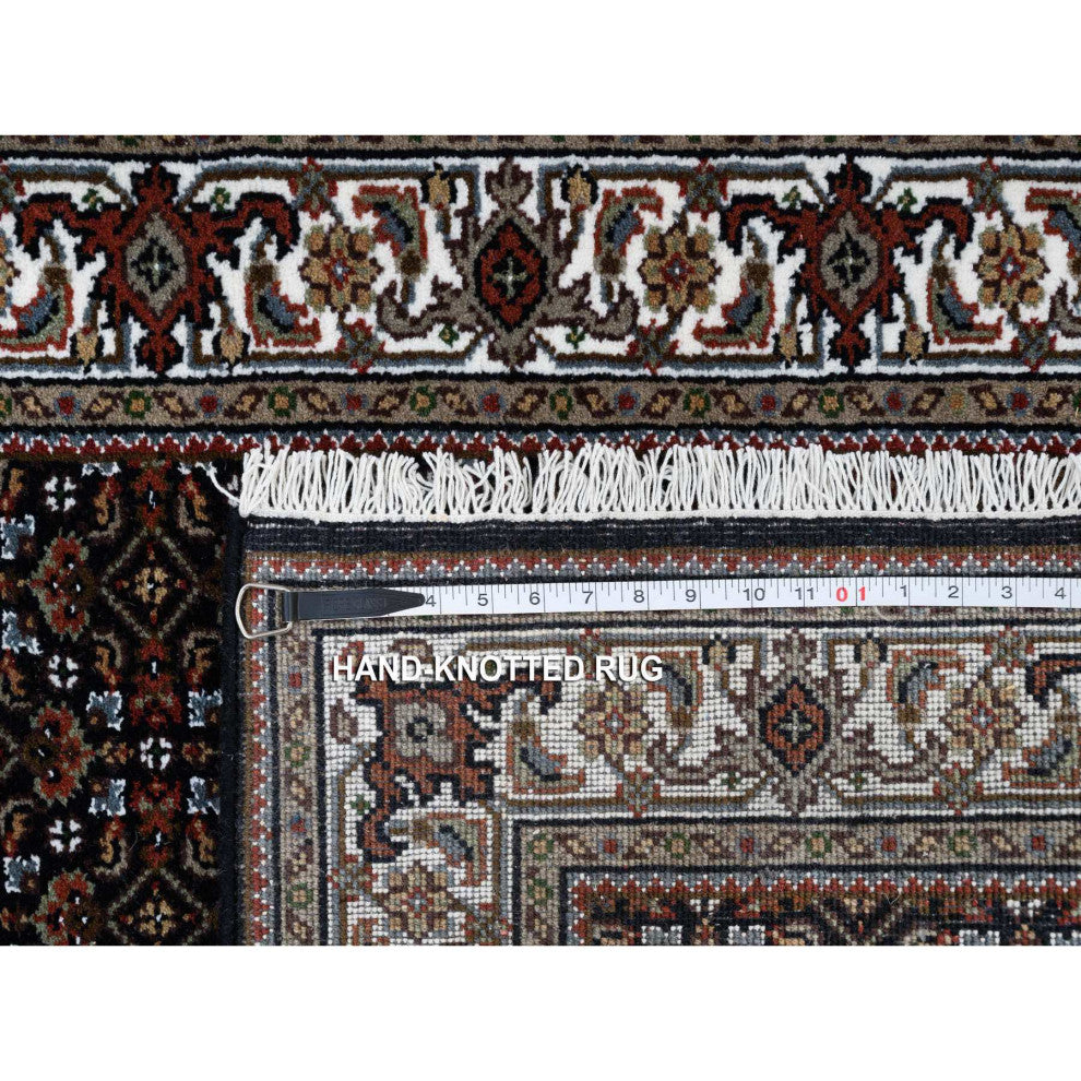 Black Hand Knotted Wool and Silk Herati 175 KPSI Oriental Rug, 3'0"x5'1"